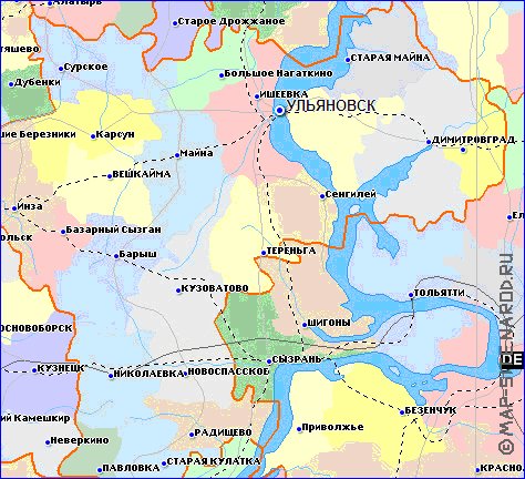 Administrativa mapa de Oblast de Samara