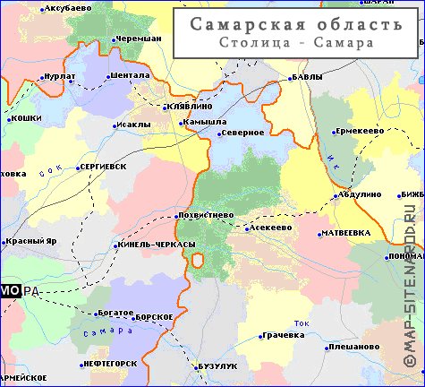 Administrativa mapa de Oblast de Samara