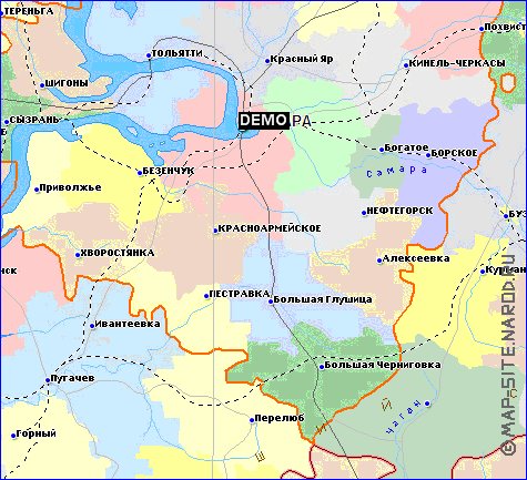 Administratives carte de Oblast de Samara