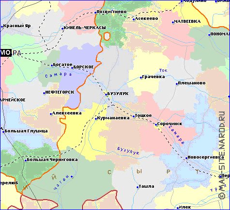 Administrativa mapa de Oblast de Samara