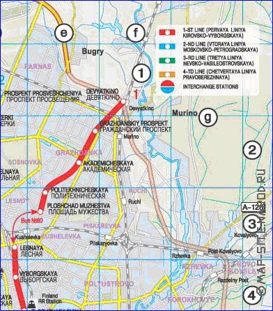 Transporte mapa de Sao Petersburgo em ingles