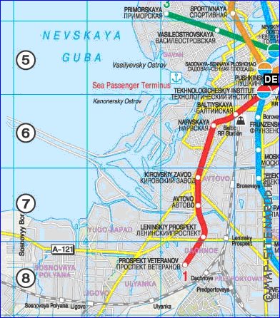 Transporte mapa de Sao Petersburgo em ingles