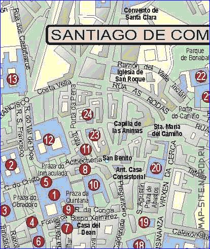 mapa de Santiago de Compostela em espanhol