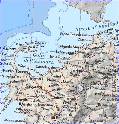 mapa de Sardenha em ingles