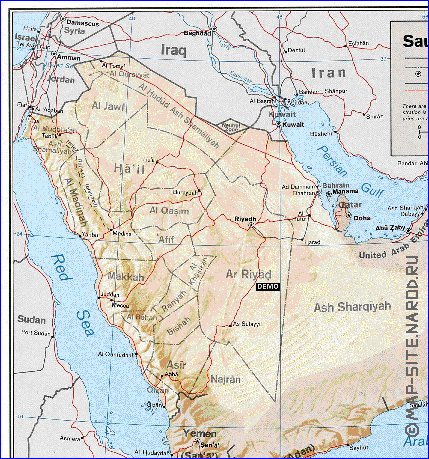 Administratives carte de Arabie saoudite en anglais