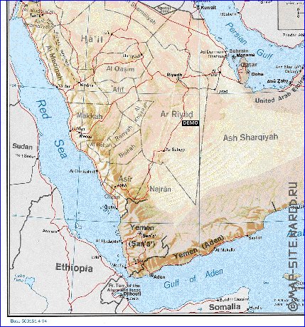 Administrativa mapa de Arabia Saudita em ingles