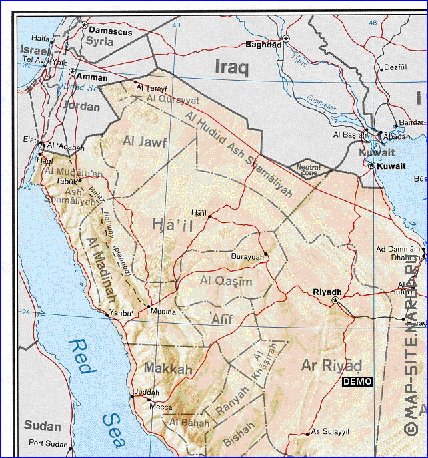 Administrativa mapa de Arabia Saudita em ingles