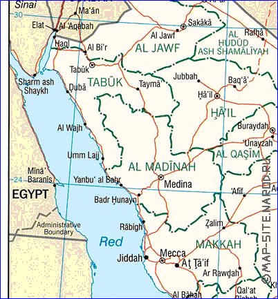 carte de Arabie saoudite en anglais