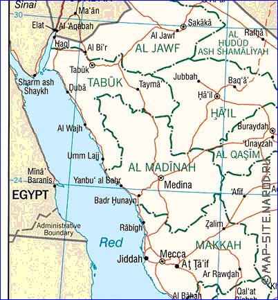 mapa de Arabia Saudita em ingles