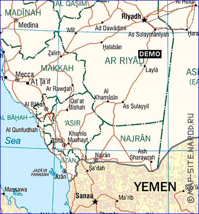 mapa de Arabia Saudita em ingles