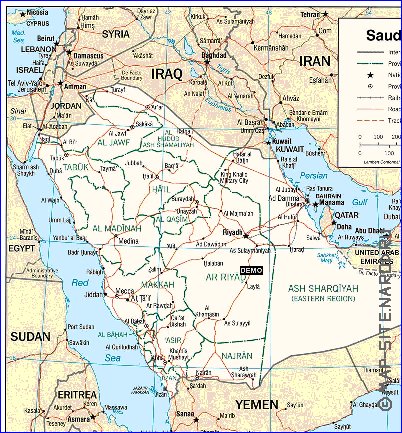 mapa de Arabia Saudita em ingles