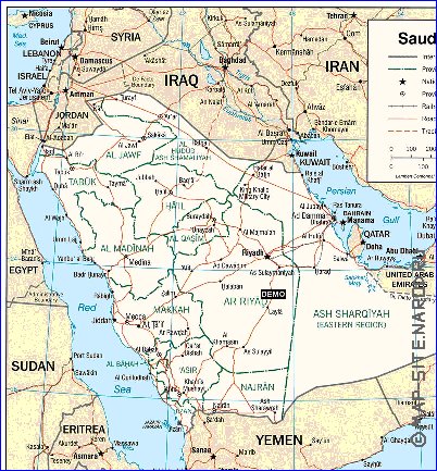 carte de Arabie saoudite en anglais