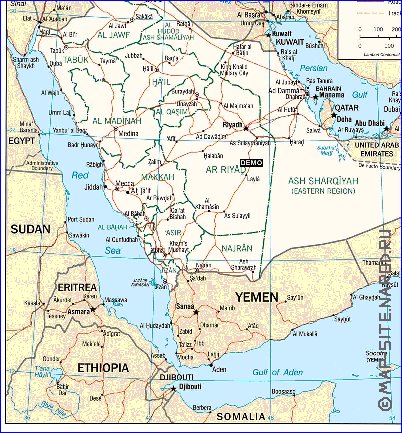 mapa de Arabia Saudita em ingles