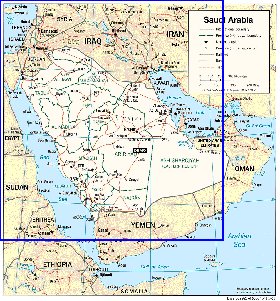 mapa de Arabia Saudita em ingles