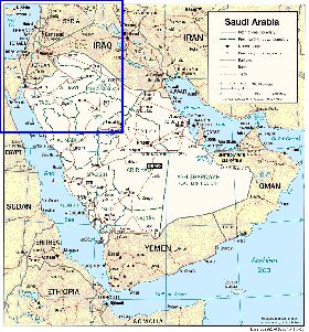 carte de Arabie saoudite en anglais