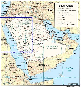 mapa de Arabia Saudita em ingles