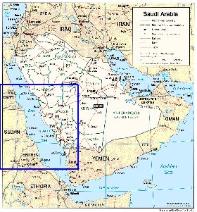 carte de Arabie saoudite en anglais