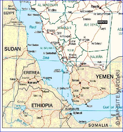 carte de Arabie saoudite en anglais