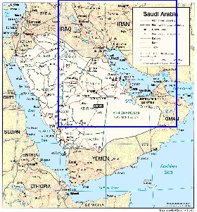 mapa de Arabia Saudita em ingles