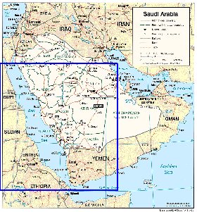 mapa de Arabia Saudita em ingles