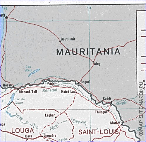 Administrativa mapa de Senegal em ingles