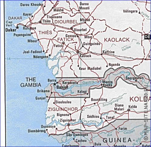 Administrativa mapa de Senegal em ingles