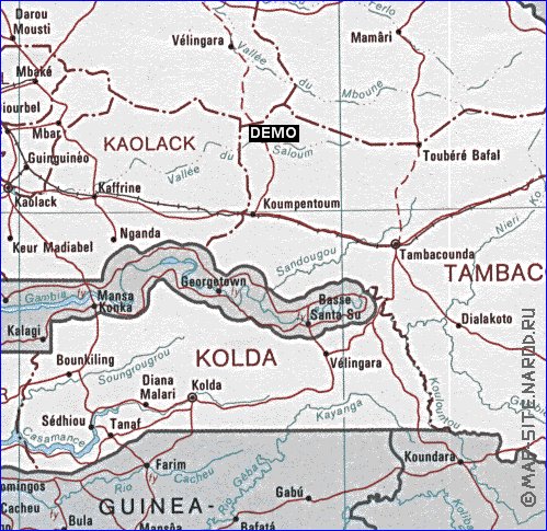 Administrativa mapa de Senegal em ingles