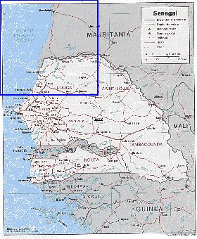 Administrativa mapa de Senegal em ingles