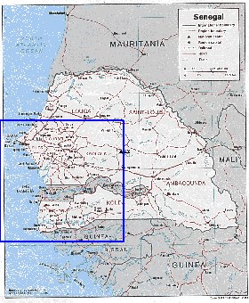 Administrativa mapa de Senegal em ingles