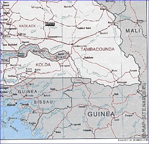 Administrativa mapa de Senegal em ingles