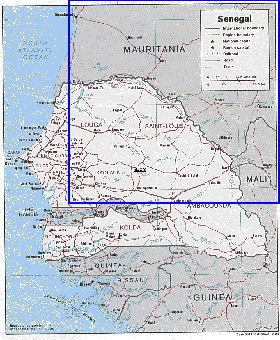 Administrativa mapa de Senegal em ingles