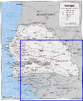 Administrativa mapa de Senegal em ingles