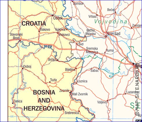 Administratives carte de Serbie en anglais