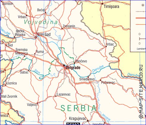 Administrativa mapa de Servia em ingles