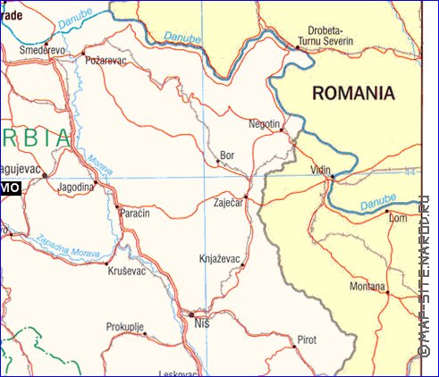 Administrativa mapa de Servia em ingles