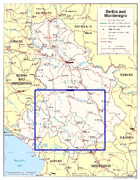 Administrativa mapa de Servia em ingles