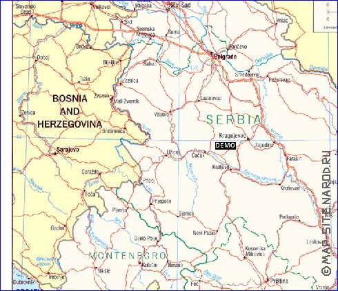 Administrativa mapa de Servia em ingles