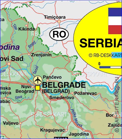 Administrativa mapa de Servia em alemao