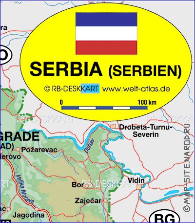 Administrativa mapa de Servia em alemao