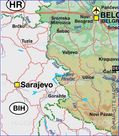 Administrativa mapa de Servia em alemao