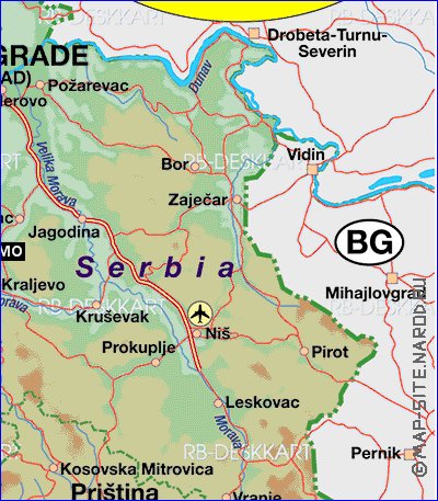 Administrativa mapa de Servia em alemao