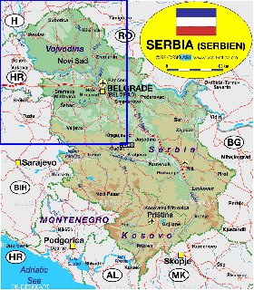 Administrativa mapa de Servia em alemao