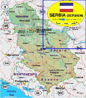 Administrativa mapa de Servia em alemao