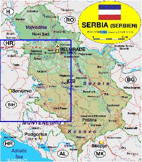 Administrativa mapa de Servia em alemao