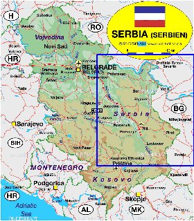 Administrativa mapa de Servia em alemao