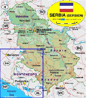 Administrativa mapa de Servia em alemao