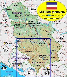 Administrativa mapa de Servia em alemao