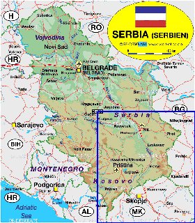 Administrativa mapa de Servia em alemao