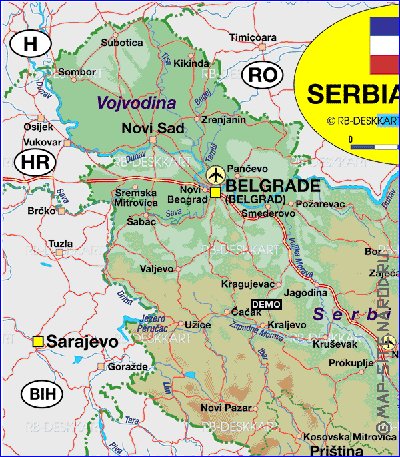 Administrativa mapa de Servia em alemao