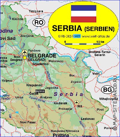 Administrativa mapa de Servia em alemao